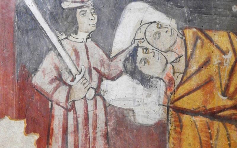 Detalle pintura medieval de la Iglesia de San Juan Bautista